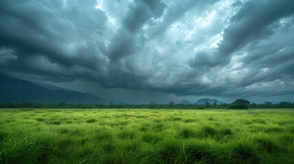 Obraz premium 迫りくる雨雲の風景