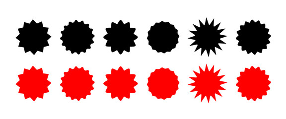 Vector set of sale stickers, price labels, quality signs, starburst, sunburst badges in black and red colors