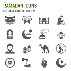 Ramadan glyph icon set, Islamic collection, vector graphics, logo illustrations, Muslim vector icons, Islamic signs, solid pictograms, editable stroke