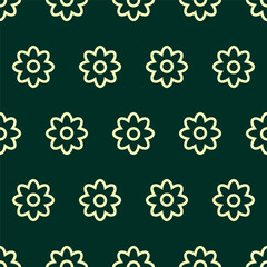 seamless pattern with gold flowers and dark green background