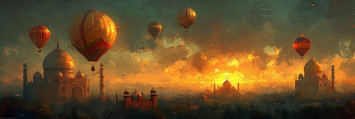 Soaring Skies and Majestic Palaces A Kite Festival in India Generative AI - obrazy, fototapety, plakaty