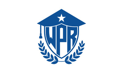 WPR three letter iconic academic logo design vector template. monogram, abstract, school, college, university, graduation cap symbol logo, shield, model, institute, educational, coaching canter, tech