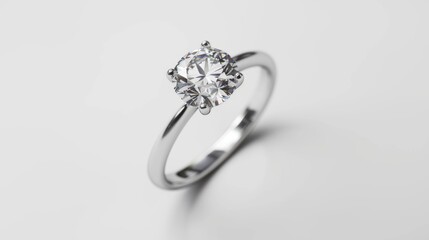 A sparkling diamond ring resting on a clean white surface. Perfect for jewelry advertisements or engagement-related content