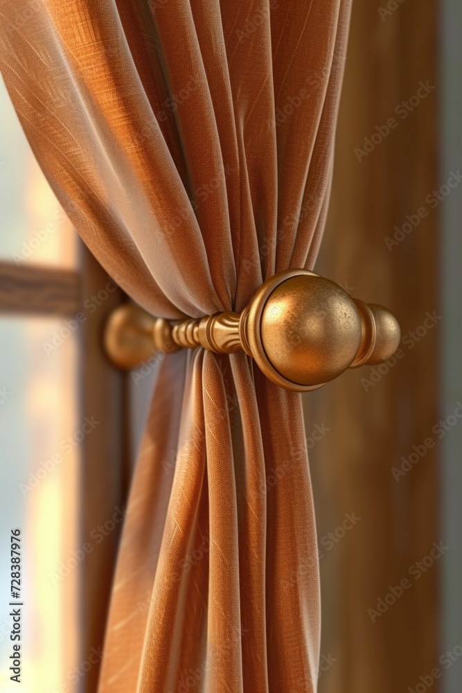 Poster a close-up view of a curtain on a window. this image can be used to depict privacy, interior design,