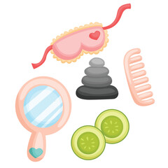 Girl Accessories Beauty Stuff Object Mirror Brush Eyemask Cartoon Illustration Vector Clipart Sticker