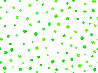 Shamrock seamless pattern for St. Patrick's Day. Green clover leaves on white background. Trefoil and four-leaf clover is a symbol of good luck. Design for banner and poster. Vector illustration