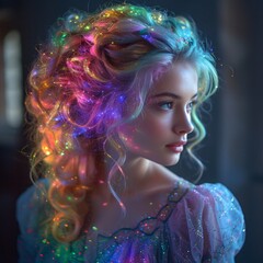 Glowing Hair and Makeup A Neon-Inspired Look for the Month of May Generative AI