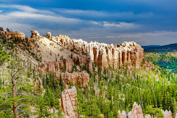 beautiful landscape in Bryce Canyon with magnificent Stone formation like Amphitheater, temples,...