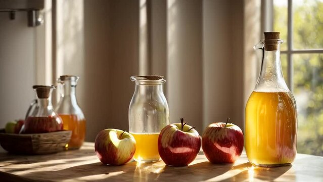 Bottle of apple cider vinegar on the kitchen table