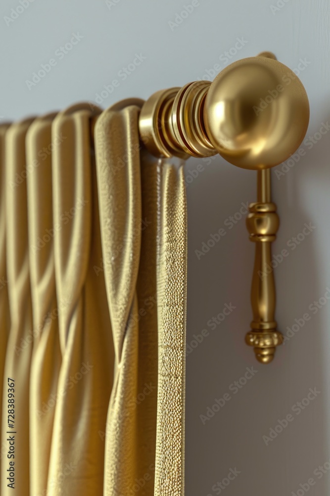 Poster a detailed view of a curtain with a curtain rod. this image can be used to showcase interior design 