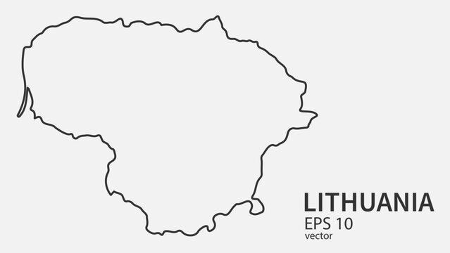 Vector line map of Lithuania. Vector design isolated on white background.	

