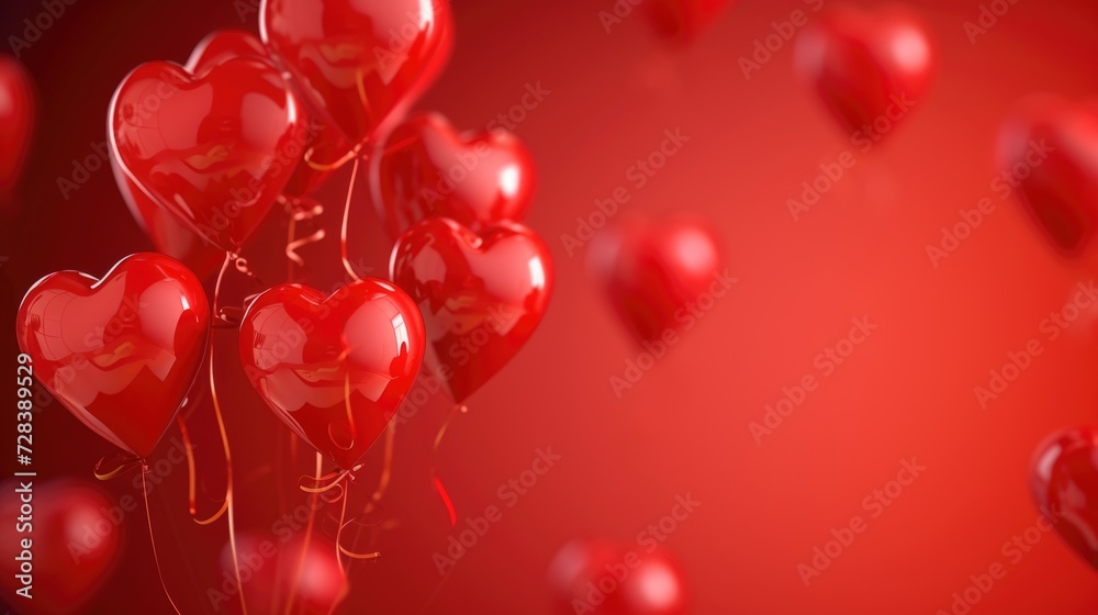 Poster a bunch of red heart-shaped balloons floating in the air. perfect for expressing love and affection.