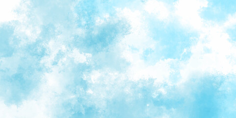 Abstract shiny and fresh natural and cloudy morning sky. Beautiful and clear blue sky with natural tiny clouds. Brush-painted blurred and grainy paint aquarelle clouds in the blue sky