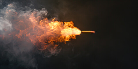 bullet is shot in the air with a glowing flame, slow motion, on dark background - obrazy, fototapety, plakaty