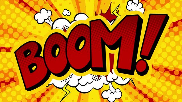 Boom word pop art comic book style retro hand drawn. Thin clean lines video animation. High quality 4k footage. 