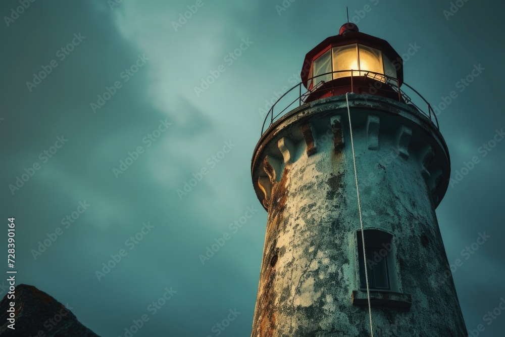 Leinwandbilder a lighthouse with a beam of light shining from the top. suitable for various uses