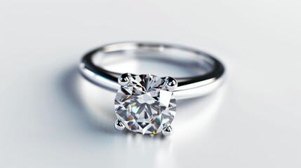 A sparkling diamond ring placed on a pristine white surface. Perfect for engagement and wedding-related projects