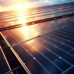 Słońce padające na panele fotowoltaiczne, odnawialne źródła czystej energii 