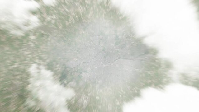 Earth zoom in from space to Rennes, France. Followed by zoom out through clouds and atmosphere into space. Satellite view. Travel intro. Images from NASA