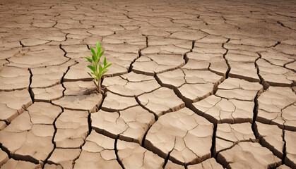 growing plant on cracked earth in the ground