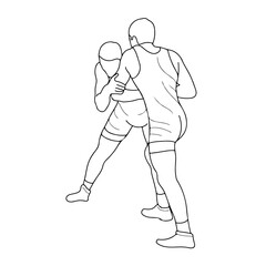 Sketch image of two fighters in a fight, isolated vector