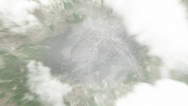 Earth zoom in from space to Stuttgart, Germany. Followed by zoom out through clouds and atmosphere into space. Satellite view. Travel intro. Images from NASA