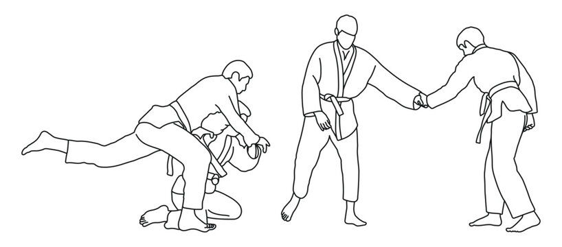 Line  sketch of sportive judoka fighter. Judoist, judoka, athlete, duel, fight, judo, isolated vector