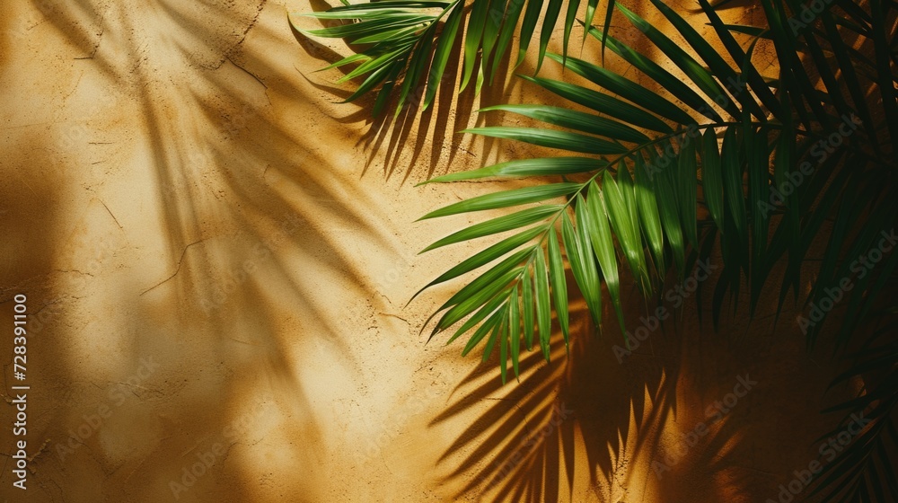 Aufkleber A palm tree casts a shadow on a wall. This image can be used to depict tropical vibes or add a touch of nature to any setting
