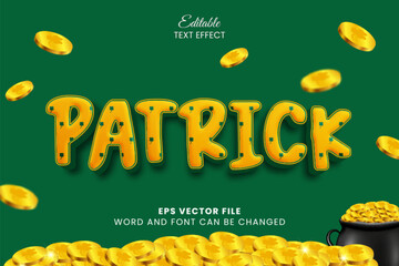 Saint Patrick's day 3d editable vector text effect. St. Patrick text style