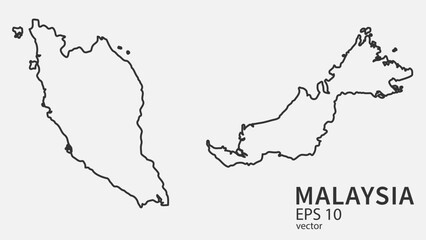 Vector line map of Malaysia. Vector design isolated on white background.	
