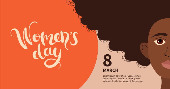 Happy Womens day horizontal banner. Women African American races. 8 March copy space banner