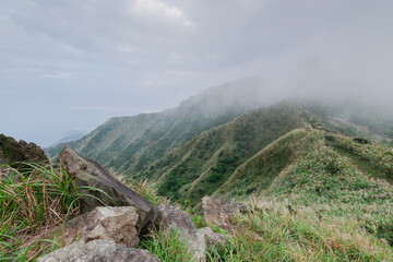 Overlook the mountain at Jinguashin in cloudy day