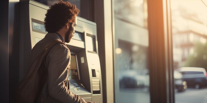 man withdraws cash from ATM