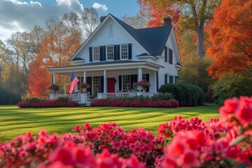 Fototapeta na wymiar Autumn Home Decor A Cozy American Flag Display Generative AI