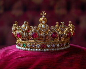 Golden Crown with Red Gems A Royal Treat for the Month of Love Generative AI