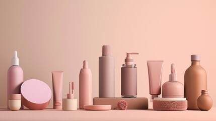 Eco-friendly cosmetic bottles, cans and tubes packaging mock up, for product presentation