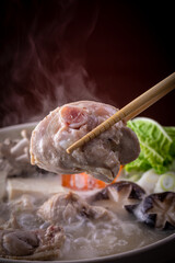 日本の水炊きを食べる