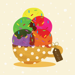 cup of cute colorful summer ice cream scoops watercolor hand drawn clipart vector for  invitation greeting birthday party celebration wedding card poster banner textiles wallpaper background