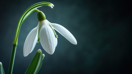 fineart of a macro of a part of a snowdrop flower with dark background	 - obrazy, fototapety, plakaty