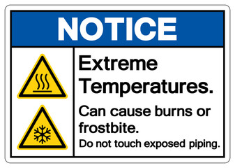Notice Extreme Temperatures Can cause burns or frostbite Do not touch exposed piping Symbol Sign, Vector Illustration, Isolate On White Background Label .EPS10