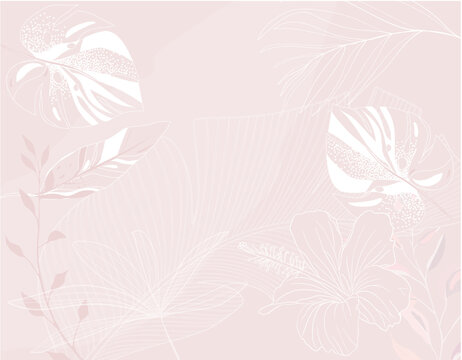 Carta da parati delicata naturale con fiori e piante esotiche. Ombre di piante su pareti. Decorazione per parete. carta da parati per camera da letto. Natural delicate wallpaper with exotic flowers.