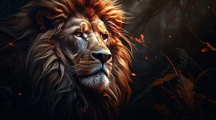 a dark background with a lion's head in the image