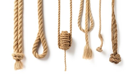 A set of ropes of different thicknesses with different knots