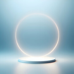 Minimalistic Abstract Blurry Light Blue Background with a Circular Neon Glow