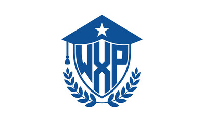 WXP three letter iconic academic logo design vector template. monogram, abstract, school, college, university, graduation cap symbol logo, shield, model, institute, educational, coaching canter, tech