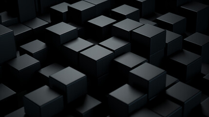 3d black cubes, abstract background, 3d wallpaper, matt black backdrop, background for business...