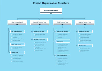 Modern infographic for project or organization structure - blue version. Simple flat template for data visualization.	