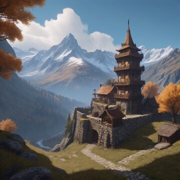 Mage Tower in the Mountains RPG game style