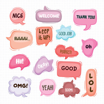 Colorful set with cartoon chat. Speach boobles in pastel colors. Vector.