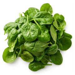 Obraz premium 3d cartoon wooden round plate with fresh spinach leaves on transparent background